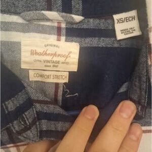 Weatherproof Women’s Navy and White Plaid Button-Down Shirt